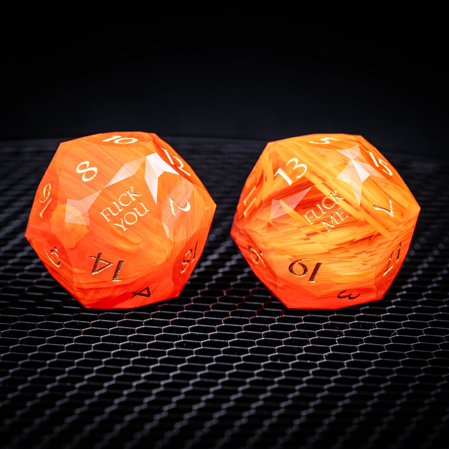 Multi-faceted Glass Dice Set - Orange