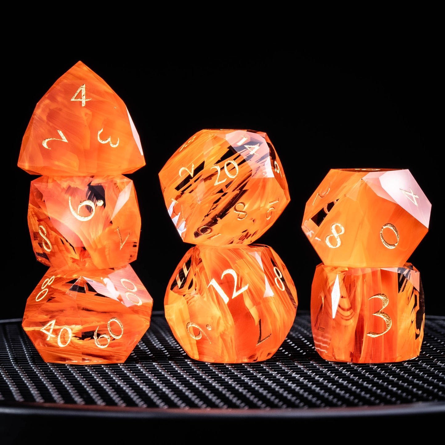 Multi-faceted Glass Dice Set - Orange