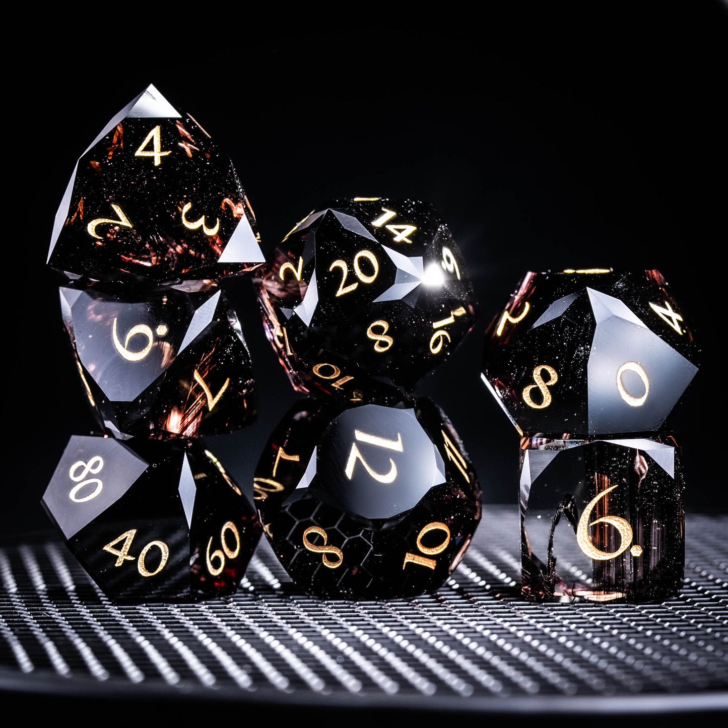 Multi-faceted Smoky Glass Dice Set - Brown